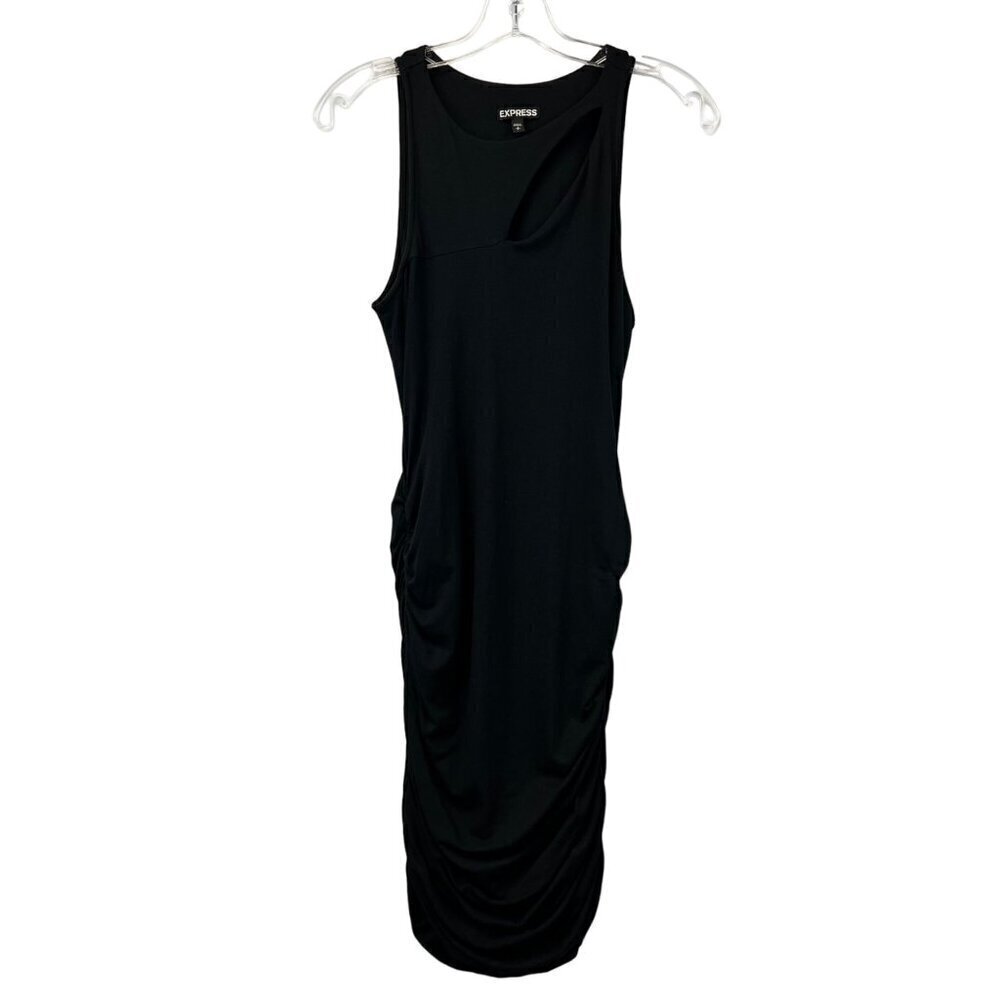 Express Womens Cut Out Bodycon Midi Dress Sleeveless Ruched Sides Black Small